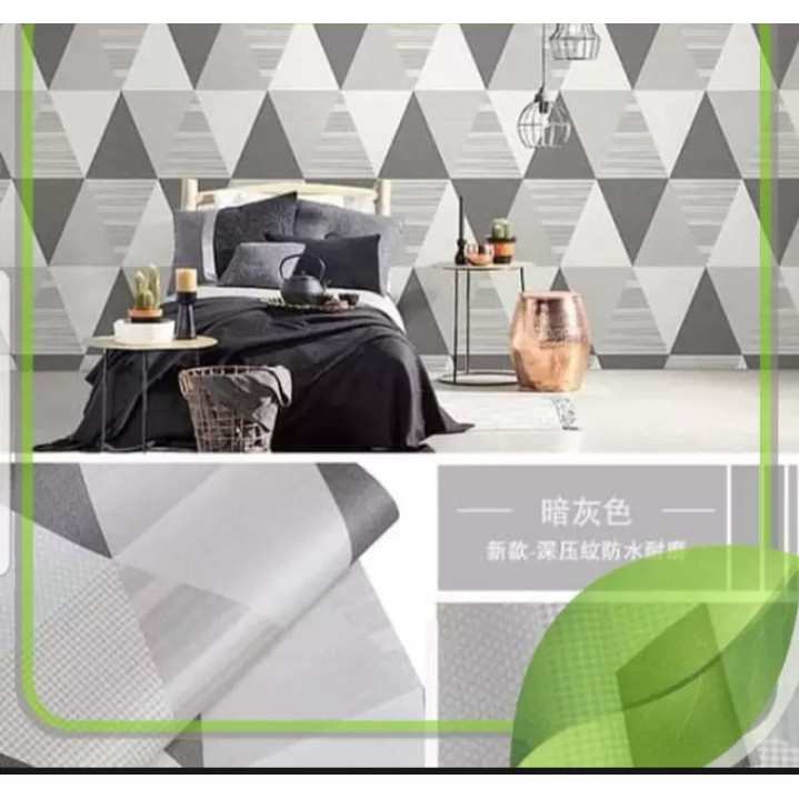 Wallpaper Stiker Dinding Motif Segitiga Abu Abu WPS 10028 Walpaper Walpeper Wolpeper Setiker Dekoras