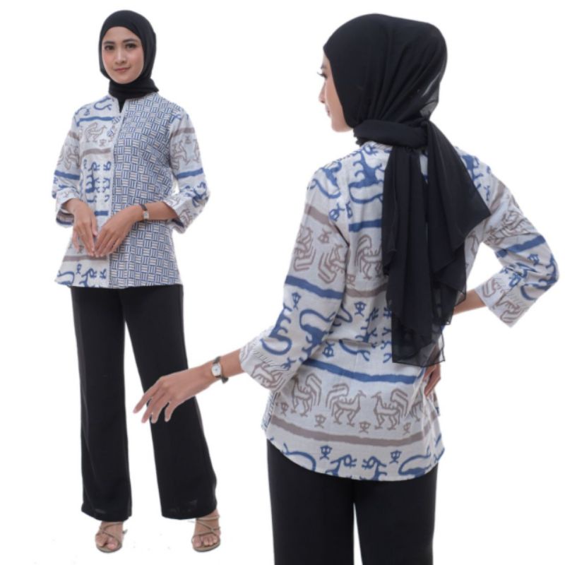 tey-17 Batik wanita ASJ SA HRB026 Kenongo Kemeja Tosca Pendek-1
