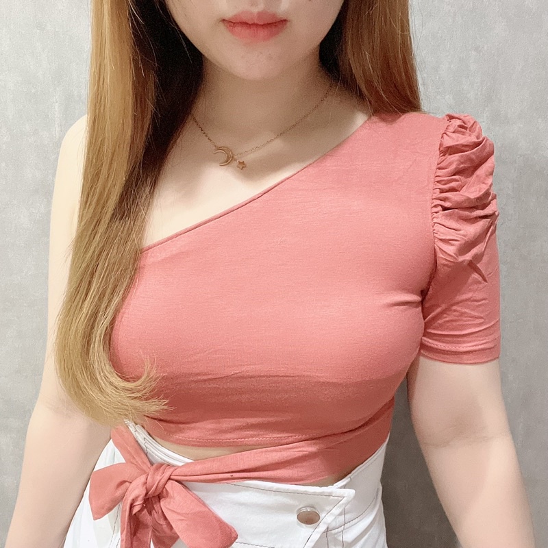 One Sleeve Tie Top | Atasan Wanita Korean Fashion | Maimon Grosir