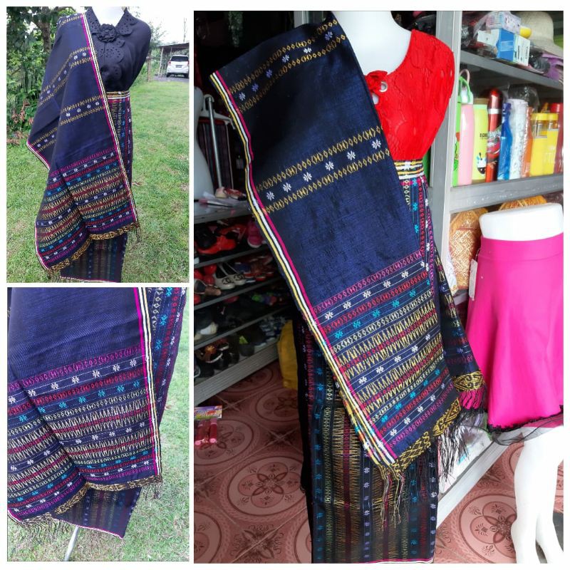 SONGKET PUCCA BINTIK WARNA NAVY CORAK PINK KUNING MERAH