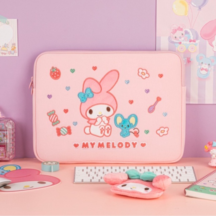 Sleeve Pouch Sarung Tas Bag Case Ipad Tab Tablet Macbook Air Pro Laptop Asus Acer Lenovo HP Huawei 11 12 13 14 15 inch Motif Gambar Kartun Cartoon Karakter Melody Warna Pink Lucu Cute Murah Korean Model Banyak Slot Ruang Stationary