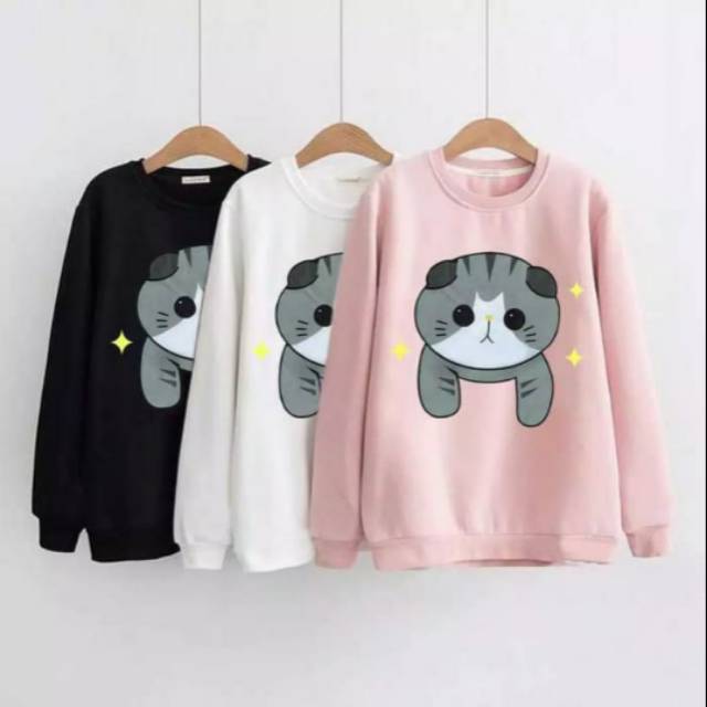 Sweater Hoodie Kucing Kaos Wanita Roundhand Cewek Soft Imut Cat Star 4