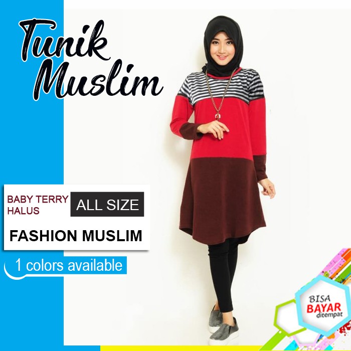 Tunik Remaja Wanita Lengan Panjang Motif Salur Fashion Muslim Kasual Wanita