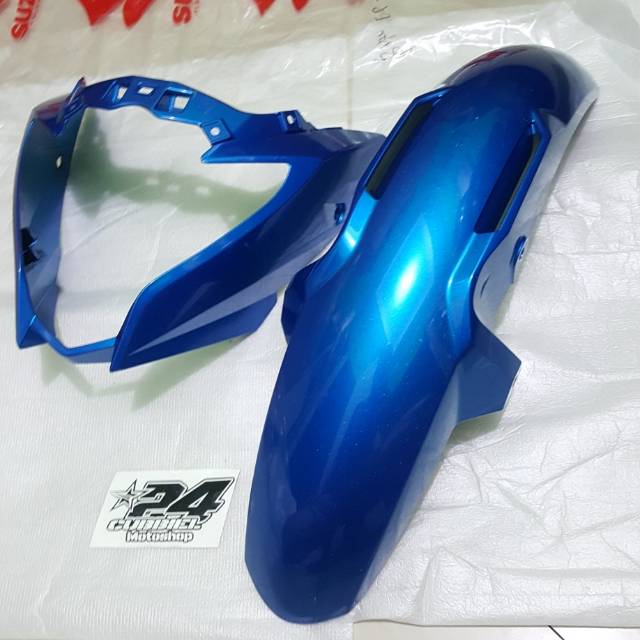 spakbor depan satria fu fi injeksi biru gp dan Batok lampu satria fu facelift biru gp original sgp