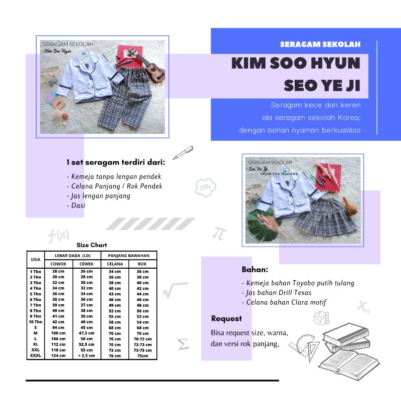 Seragam Kim Soo Hyun/Soe Ye Di Anak Unik/Seragam sekolah Anak TK/Setelan Anak