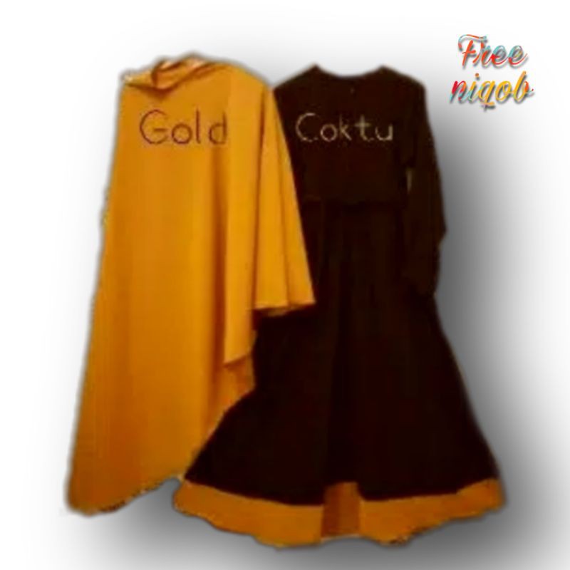 Gamis Premium Syari Polos Ceruty Babydoll Coklat Tua Khimar Mustard Free Cadar