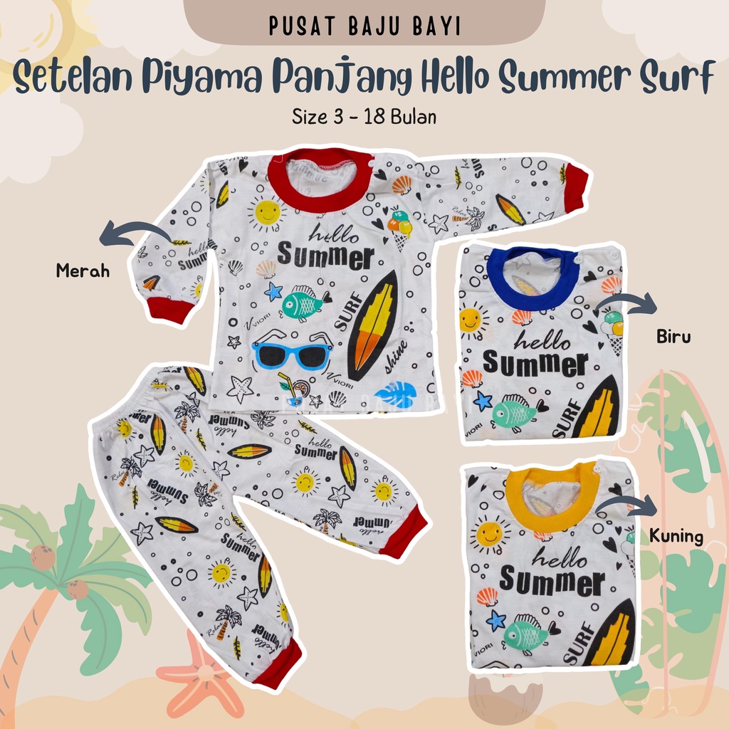 Setelan Baju Bayi Panjang 3 - 12 Bulan merk VIORI motif Hello Summer Surf