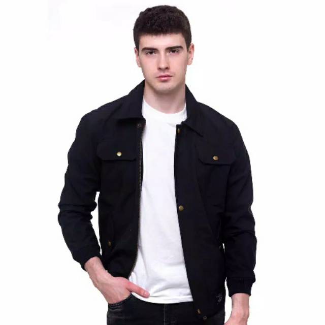 JAKET KANVAS BOMBER HITAM (WATERPROOF)
