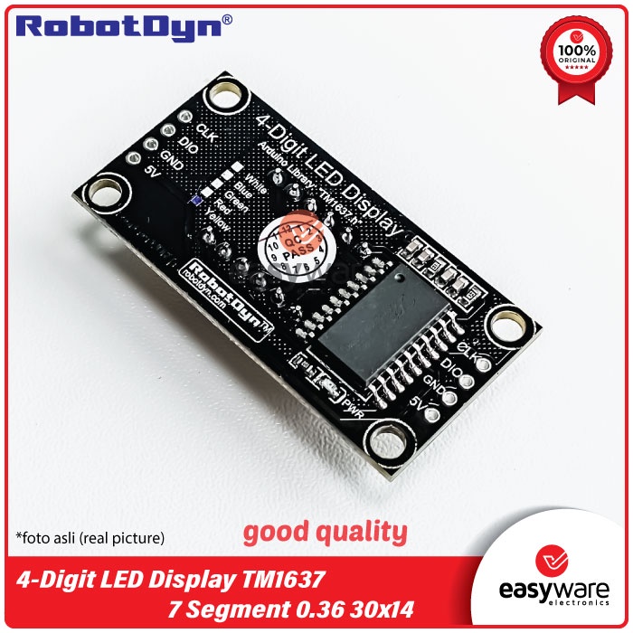 RobotDyn TM1637 4 DIGIT LED DISPLAY TUBE 7 SEGMENT 0.36 4 DIGIT 30x14