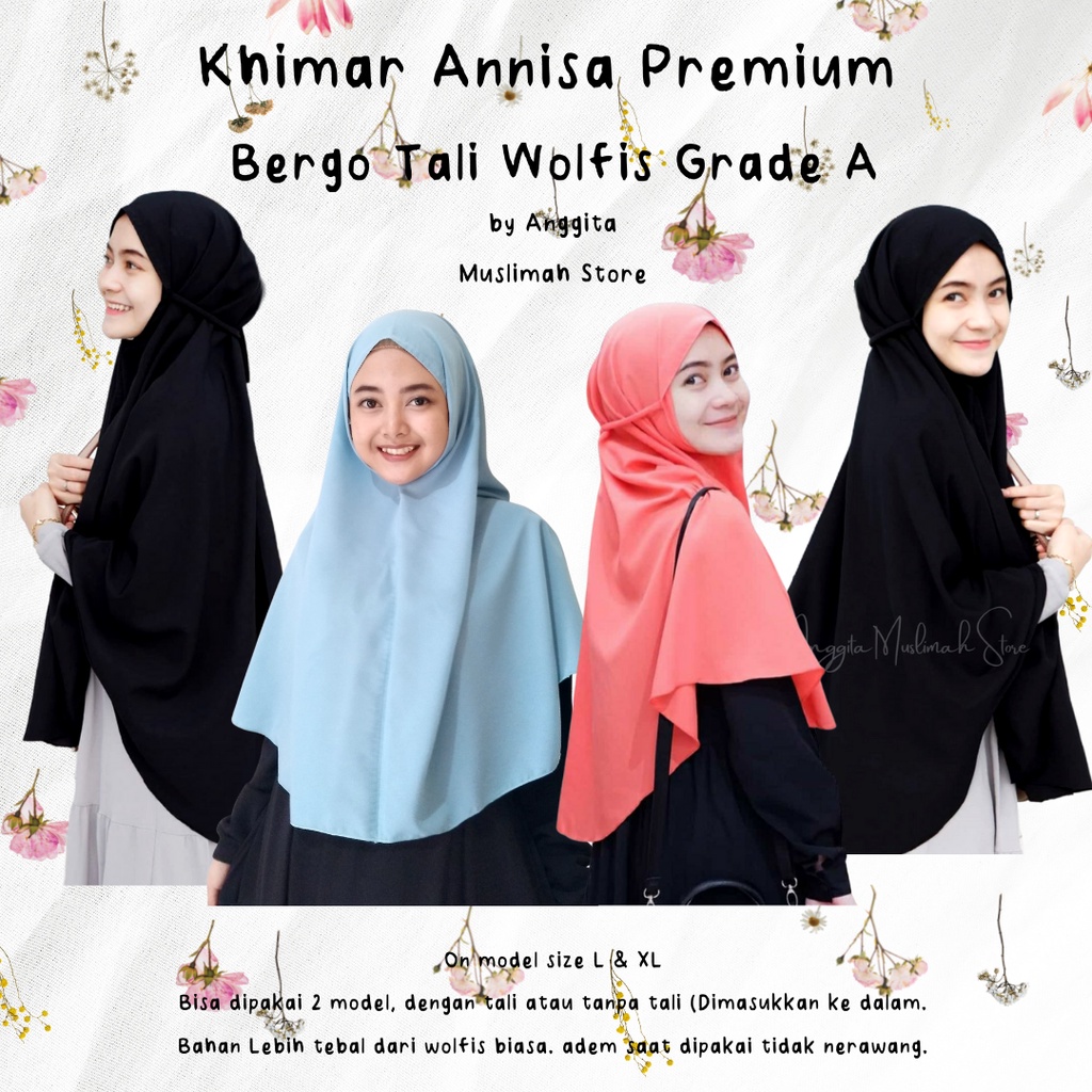 COD || Anggita - Bergo Tali Khimar Annisa Premium size M, L, XL instan jumbo syar'i wolfis tebal gra