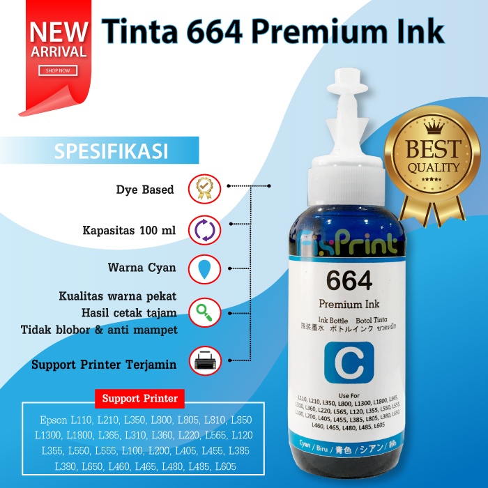 Tinta Premium Epson 664 100ml Pengganti Original L110 L120 L210 L220 L300 L310 L350 L360 L550 L565