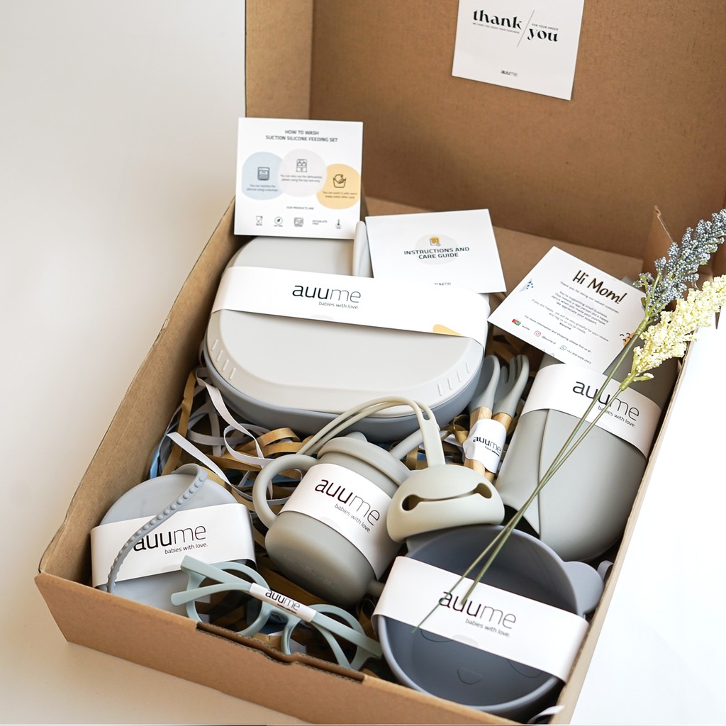 Auume - Baby Feeding Set | Hampers Bayi | Set Lengkap Tempat Makan Bayi Silicone
