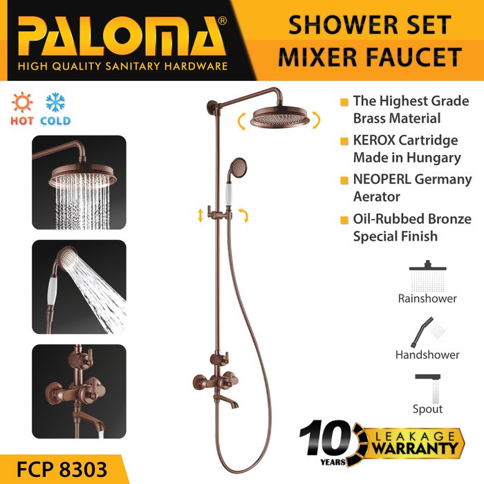 PALOMA FCP 8303 Shower Tiang Set Mandi Keran Kran Panas Dingin COKlLAT ORB BROWN SERIES ANTIK