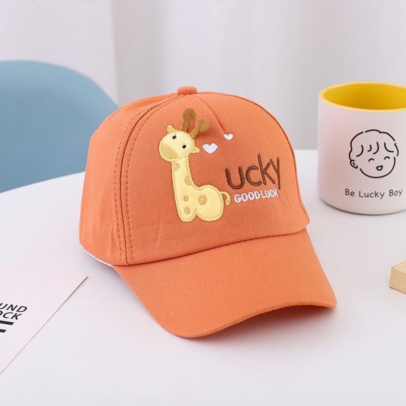 Topi Anak Laki Laki Cowok Perempuan Cewek Jerapah GOOD LUCKY Topi Karakter Anak Kupluk Anak Topi Snapball Anak Topi Basket Ball Anak Balita Kids Anak Aksesoris Kepala-Oren