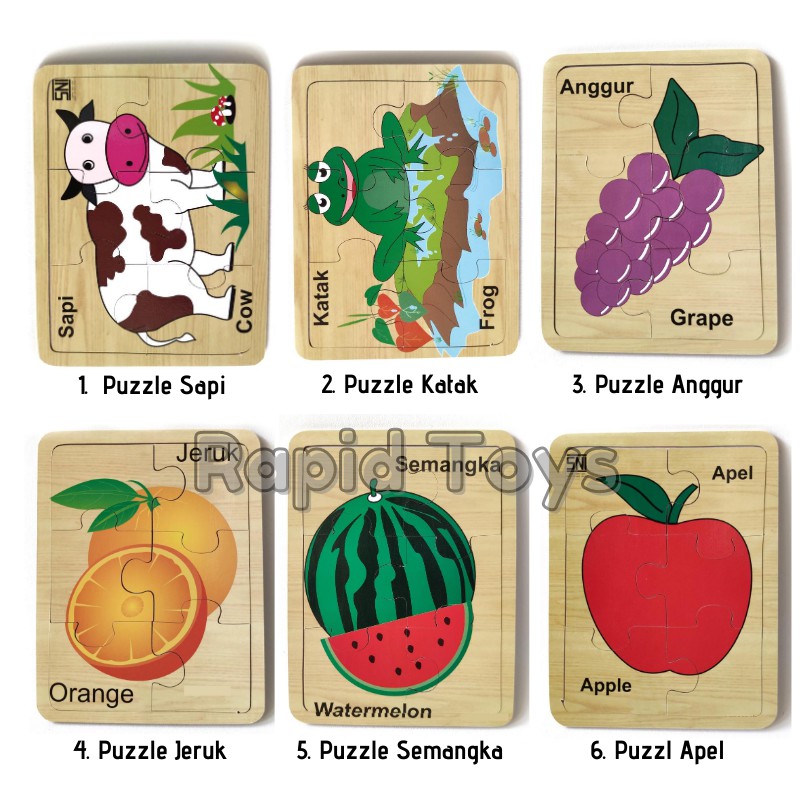 Rapid Toys Puzzle Kayu SNI Jigsaw Aneka Hewan San Buah Murah Berkualitas Bisa COD