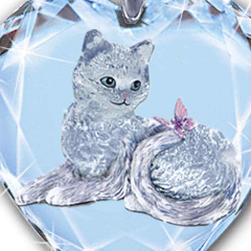 Kalung Liontin Batu Permata Buatan Bentuk Hati Motif Print Kucing Bahan Alloy Warna Biru Untuk Wanita