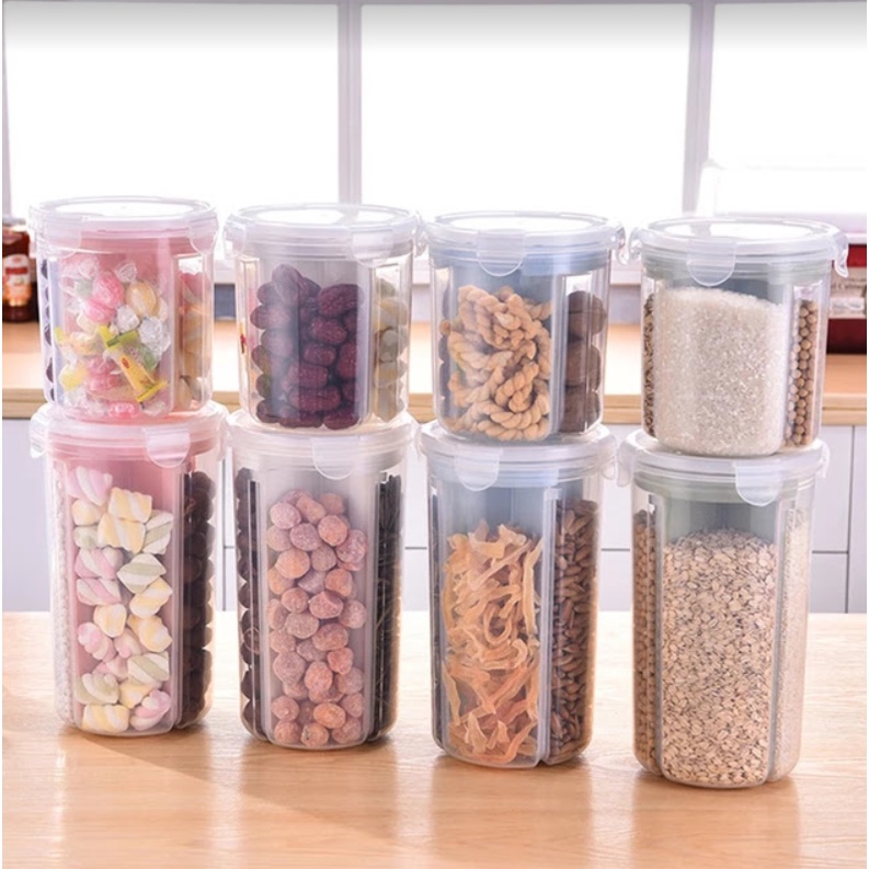 Toples Wadah Penyimpanan Makanan Kotak Kue Kering Snack Kacang Permen Biji Bijian Sereal Storage Jar 3 / 4 Slot