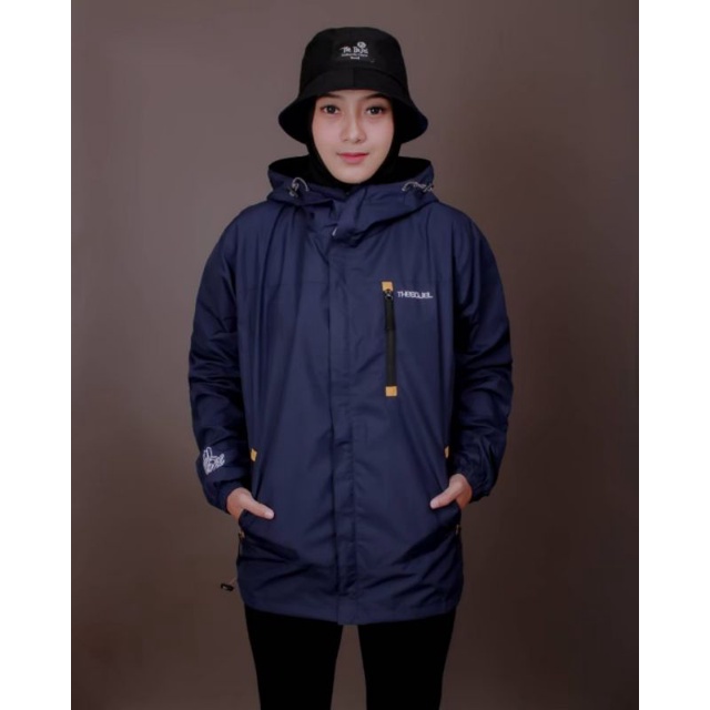 Jaket motor anti air waterproof wanita biru dongker polos  ukuran lxl terbaru