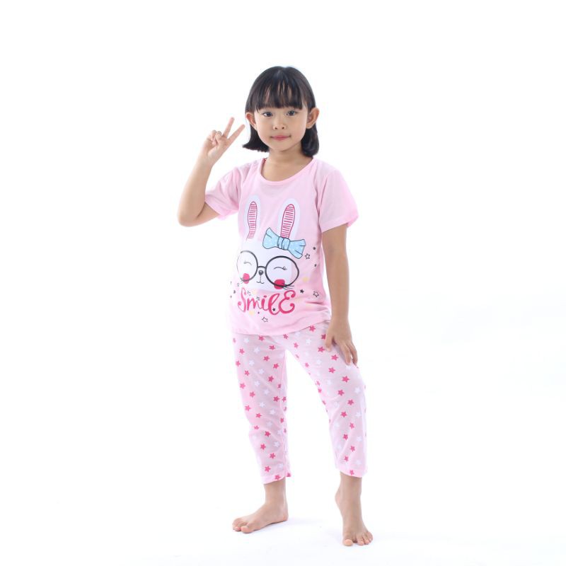 SETELAN SIKUNING PAKAIAN BAJU ANAK PEREMPUAN 2-7 TAHUN MOTIF CAT PUTIH KACAMATA