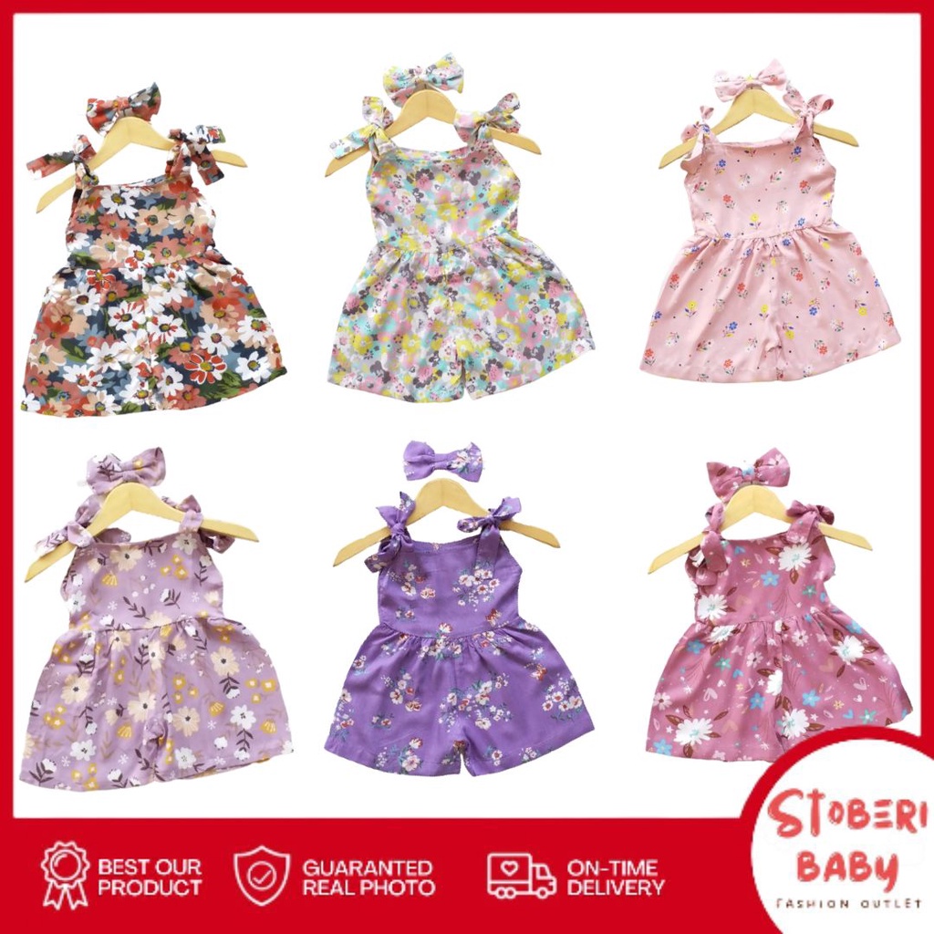 stoberi baby - BBB JUMPSUIT HANA setelan anak perempuan jumper bayi motif bunga lucu free headband PART 1