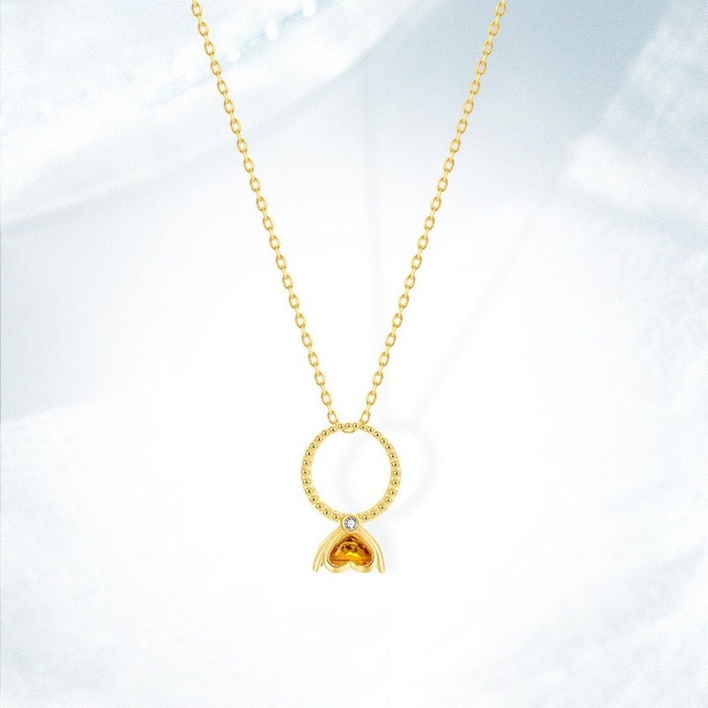 Fashion Creative Opening Ring Necklace Colorful Gem Pendant Lucky