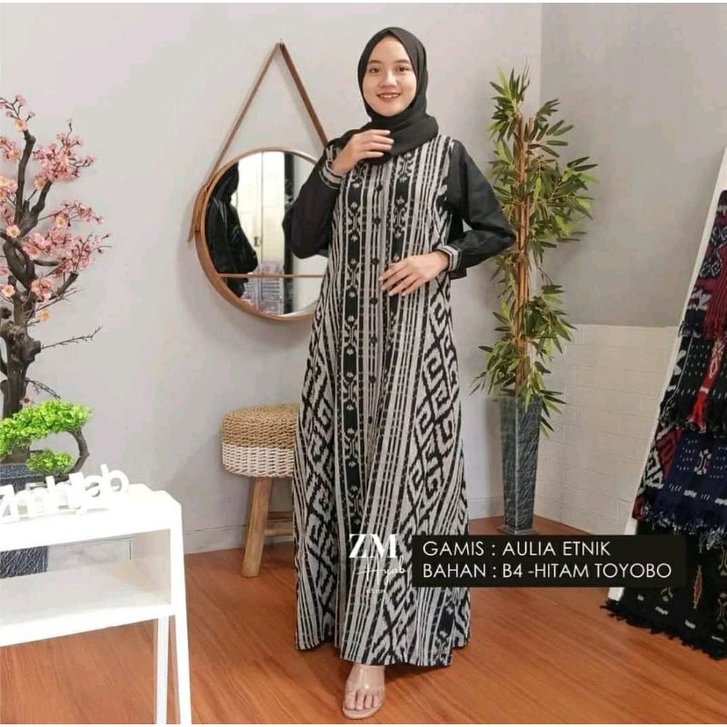 Gamis aulia ethnic tenun endek premium mix katun toyobo