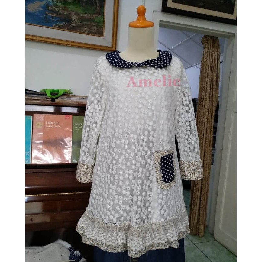 Mini Dress Brukat Putih Lengan Panjang Wanita Korea Import 1370 White Murah