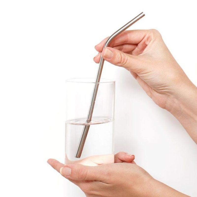 {DS} Sedotan Stainless Steel Straw Ramah Lingkungan Lengkung