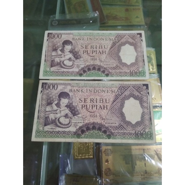 uang 1000 pekerja 1958 asli