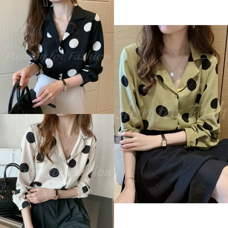 KEMEJA IMPORT ATASAN WANITA KEMEJA POLKADOT BAJU KANTOR KEM CERCHIO 04 8006