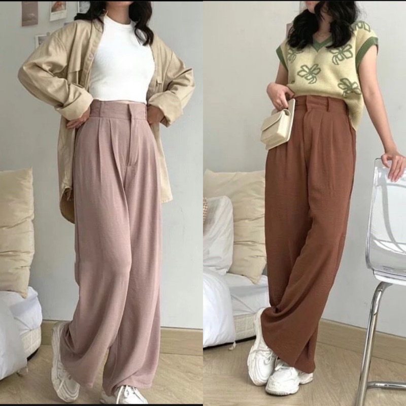 Celana Kulot Crinkle Wanita Loose Cullote Pants