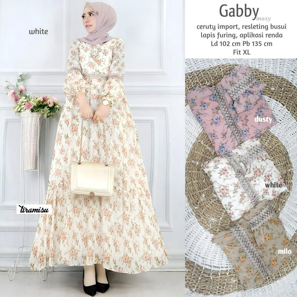 Gabby Maxy by Tiramisu Ld 102 Allsize Gamis Busui Bahan Ceruty Import Full Furing