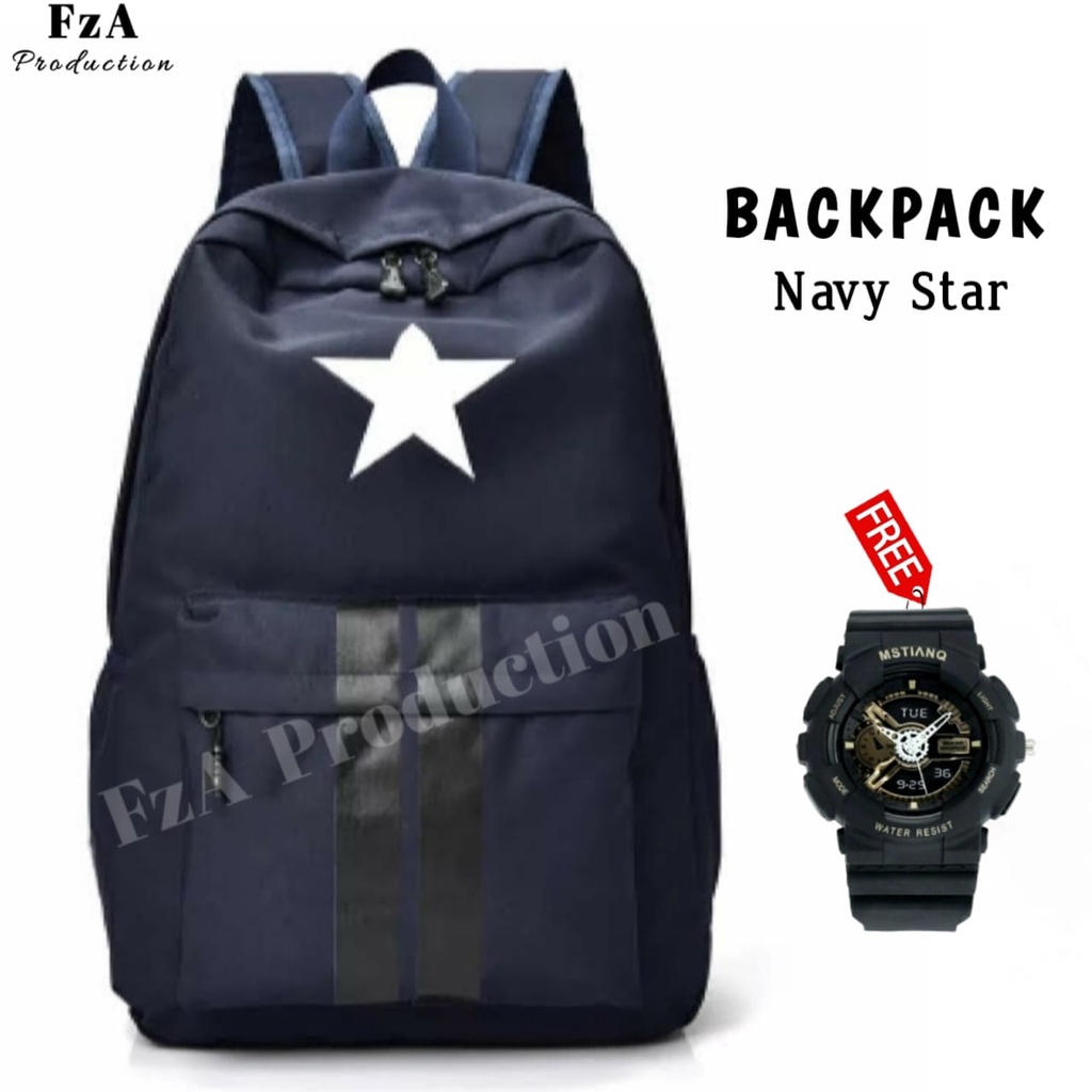 Tas Ransel Gendong Laptop Distro Sekolah Kuliah Pria Wanita Backpack Murah Original FREE Jam Tangan Sport