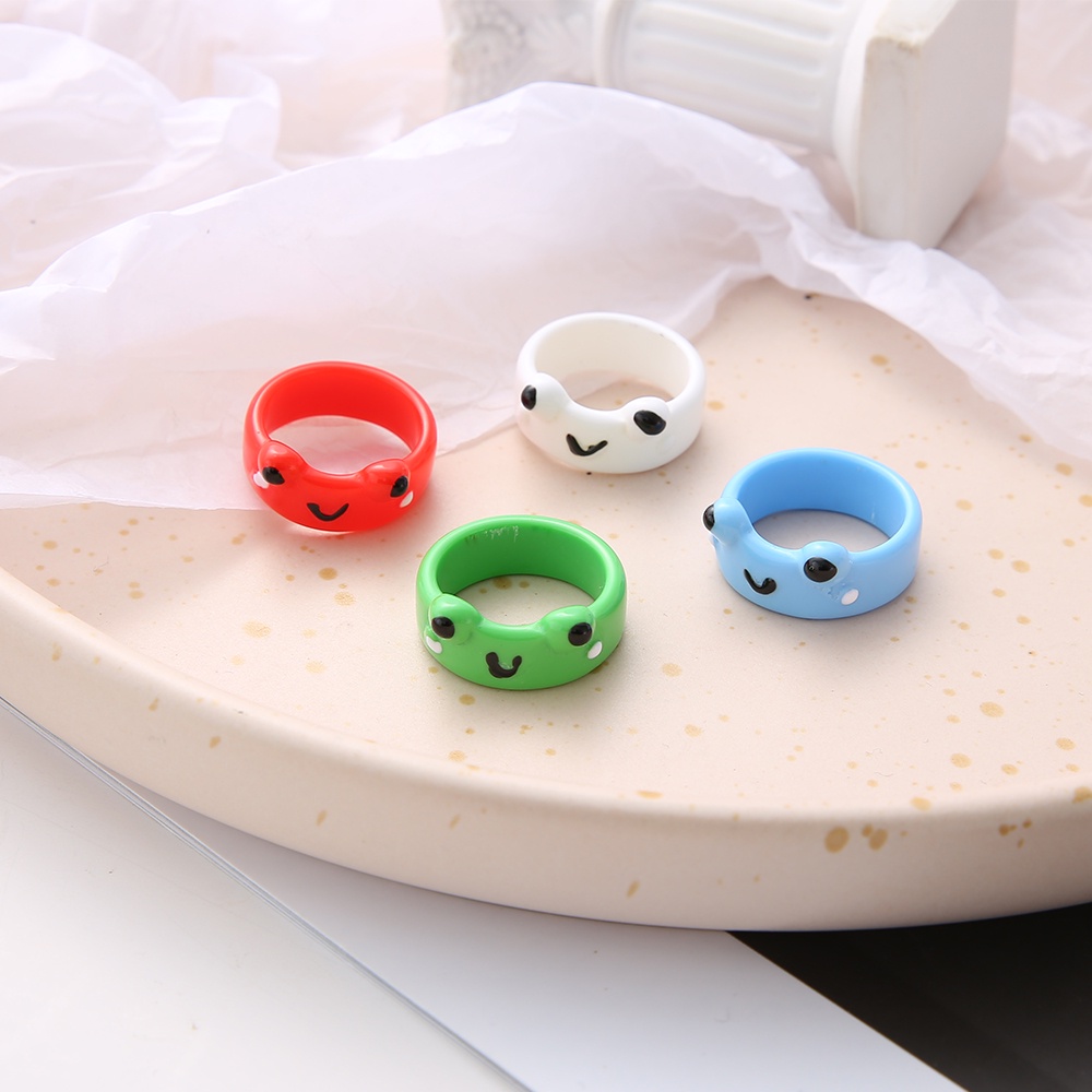 4pcs / Set Cincin Bentuk Katak Warna-Warni Untuk Wanita