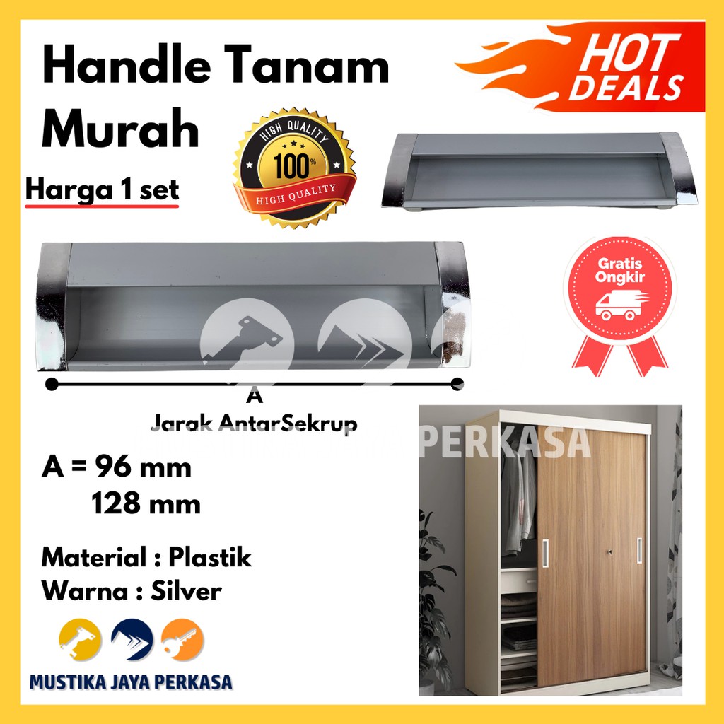 Handle Tarikan Tanam  Lemari Besi Plastik Laci Pintu Geser Kayu Hitam Stainless - 64 96 128