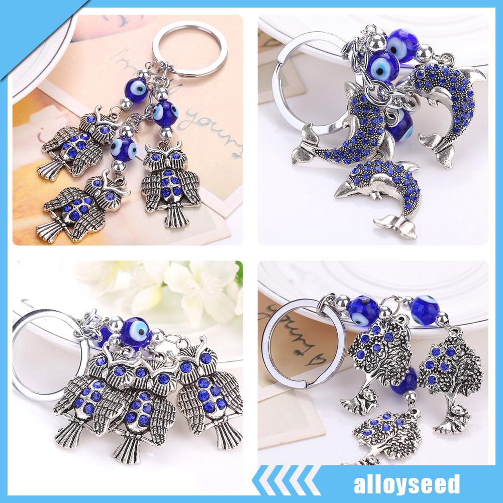 Gantungan Kunci Aksen Rumbai Manik Kristal Bulat Mata Iblis Burung