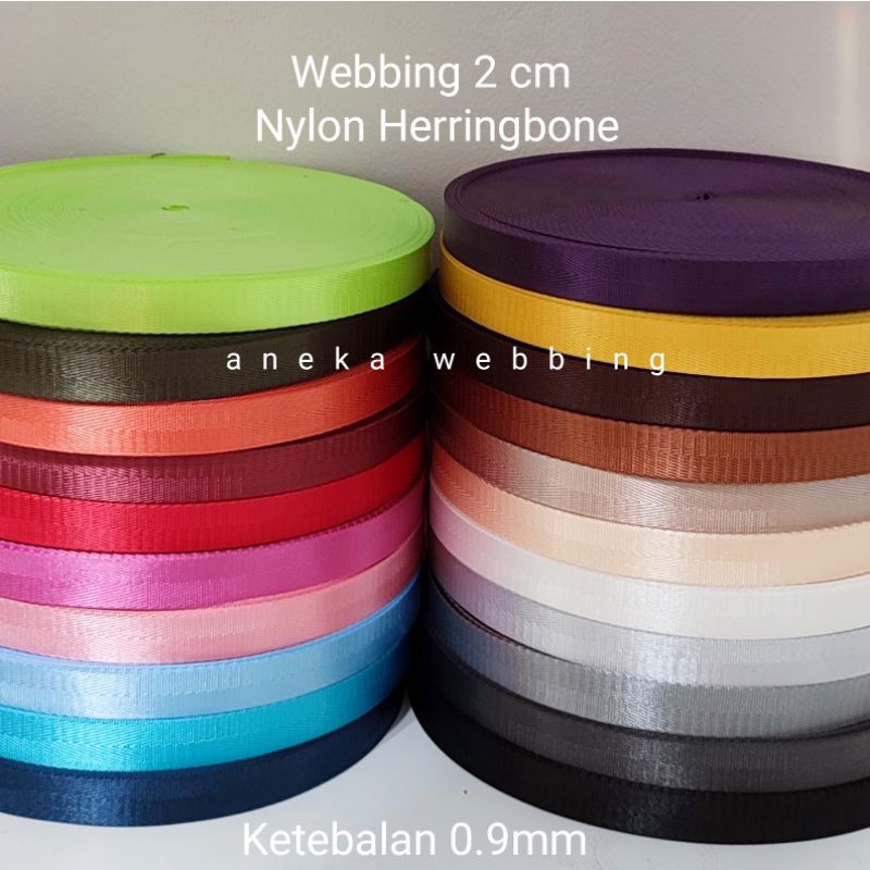 Webbing 2 cm Nylon Herringbone ketebalan 0.9-1 mm (meteran)