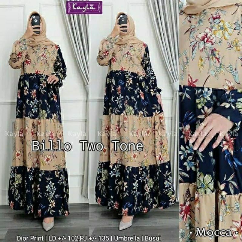 Billo Two Tone Maxy, GAMIS MOTIF BUNGA CANTIK FIT XL LD 104 BAHAN DIOR PRINT ZIPPER BUSUI TERMURAH OOTD