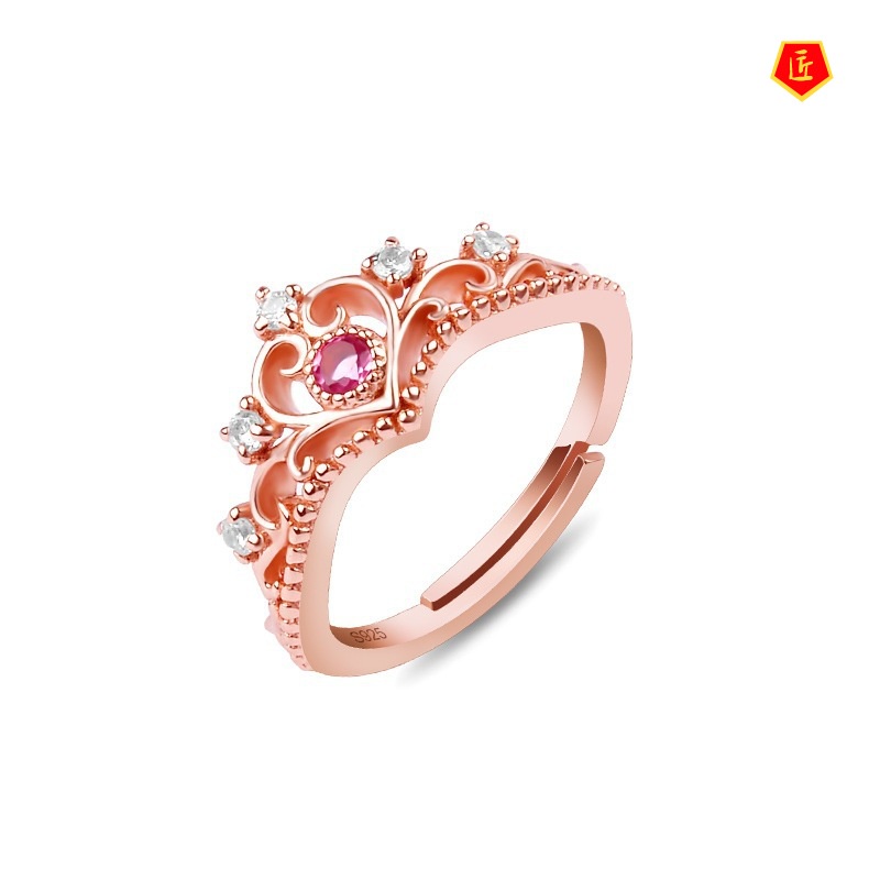 [Ready Stock]Women's Simple Heart-Shaped Diamond Crown Ring