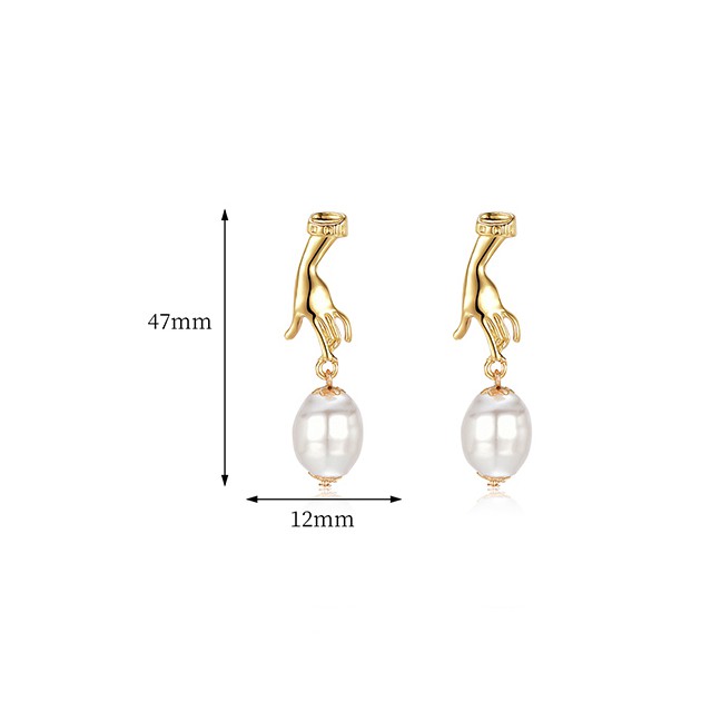 LRC Anting Tusuk Fashion Gold Zinc Alloy Hand Palm Earrings F69377