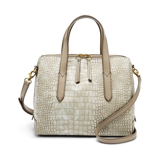 Tas FOSSIL Sydney Satchel Croco Grey New