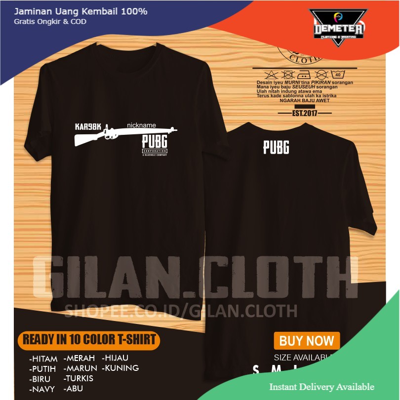 FREE NICKNAME KAOS BAJU DISTRO GAME ONLINE PUBG PLAYERS UNKNOWN BATTLEGROUND KAR 98 SNIPER - GILAN