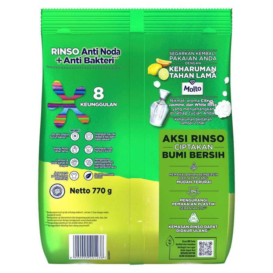 DETERJEN BUBUK RINSO ANTI NODA 770GR DETERGENT