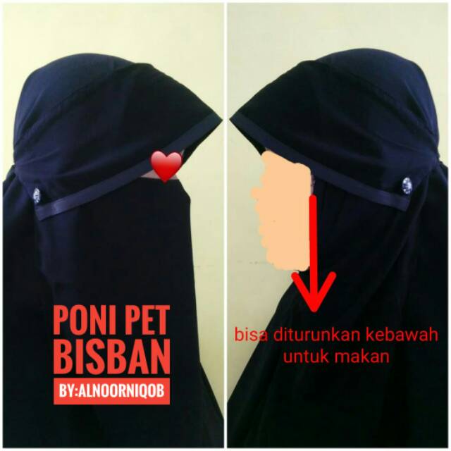 Cadar PONI PAD  niqab bandana poni kancing. Niqab poni pet kancing bisban
