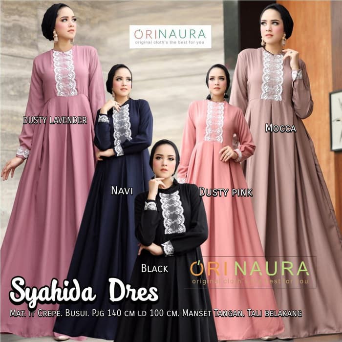 Gamis Syahida ORI Naura Material Crepe