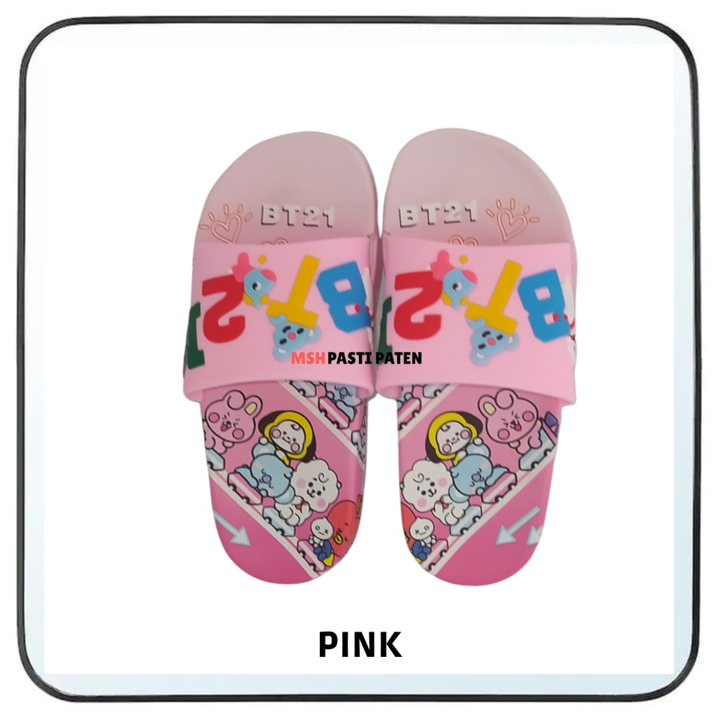 Sandal selop anak cewe bahan karet motif kartun bt21 ukuran 24-30 Sandal jely anak ori Sandal flat anak