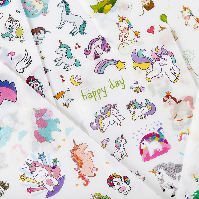 6 Lembar Stiker Kertasselotip Washi Gambar Kartun Unicorn Bahan Pvc Anti Air Untuk Dekorasi Diy