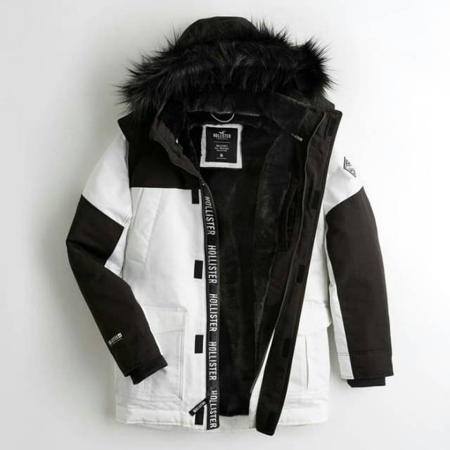 holister parka jacket faux fur linend fuzzy