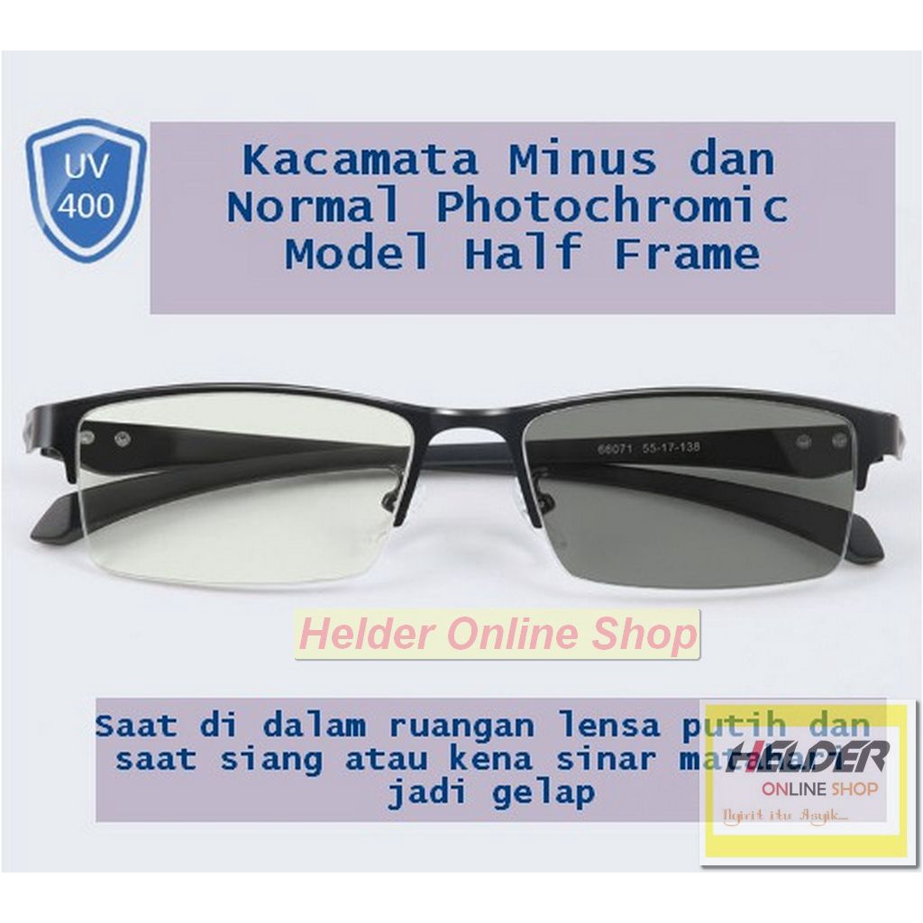 Kacamata Normal dan Minus Lensa Photochromic model Half Frame