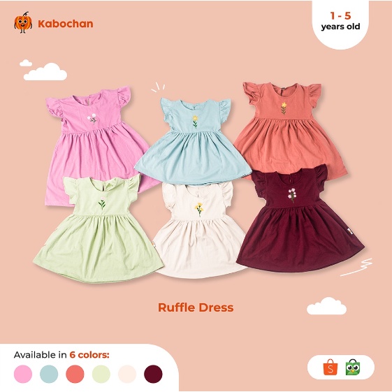 Ruffle Dress 1 - 5 Tahun Kabochan Dress Anak Perempuan Ruffle Dress Spring Edition Bordir Bunga Lucu CBKS